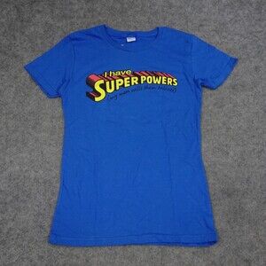 Threadless Shirt Girls Medium M Blue Red I Have Super Powers Short Sleeve Top